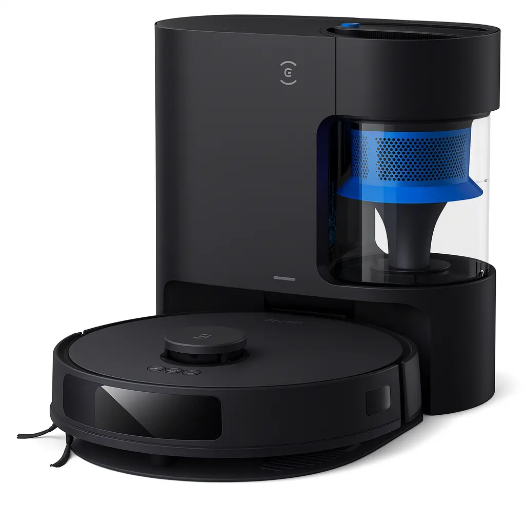 روبوت مكنسة كهربائية ذكي مع قاعدة تفريغ تلقائي