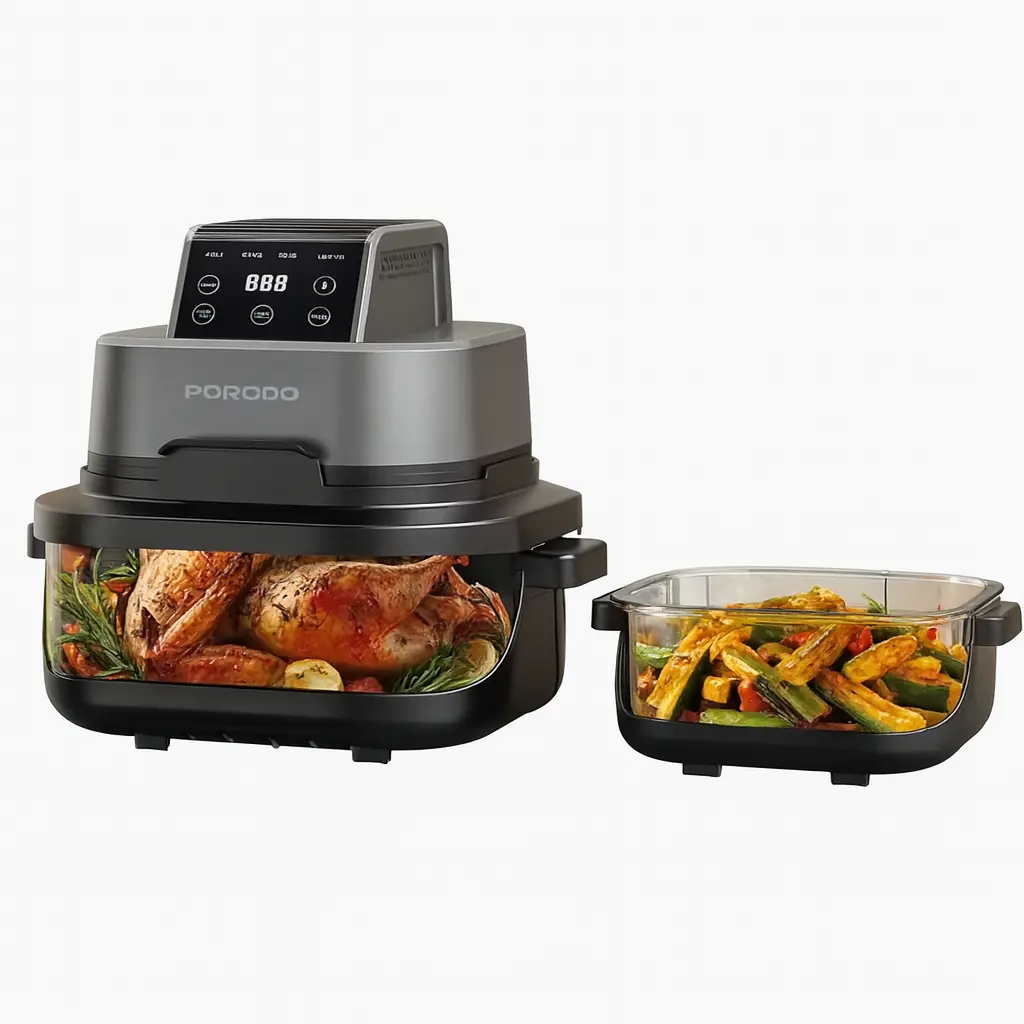 Porodo 1500W 4-In-1 Dual  Glass Pot Crispy Air Fryer PDAF532TBK