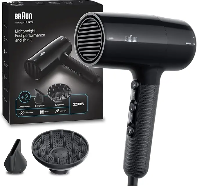 Braun Hair dryer HD2.2 Light Weight, Fast Performance and Shine, 2200 Watts